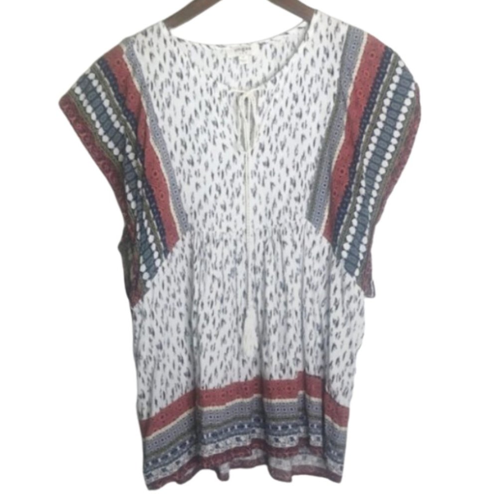 Umgee Boho Babydoll Front Tie Blouse